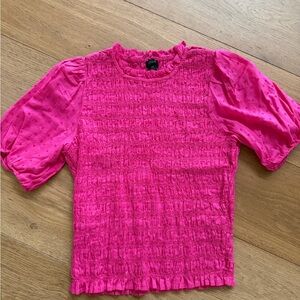 JCrew Hot Pink Smocked Puff-Sleeve Top